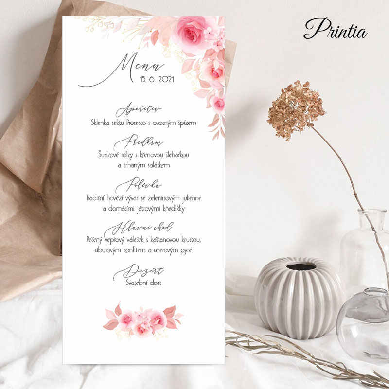 Wedding menu with roses