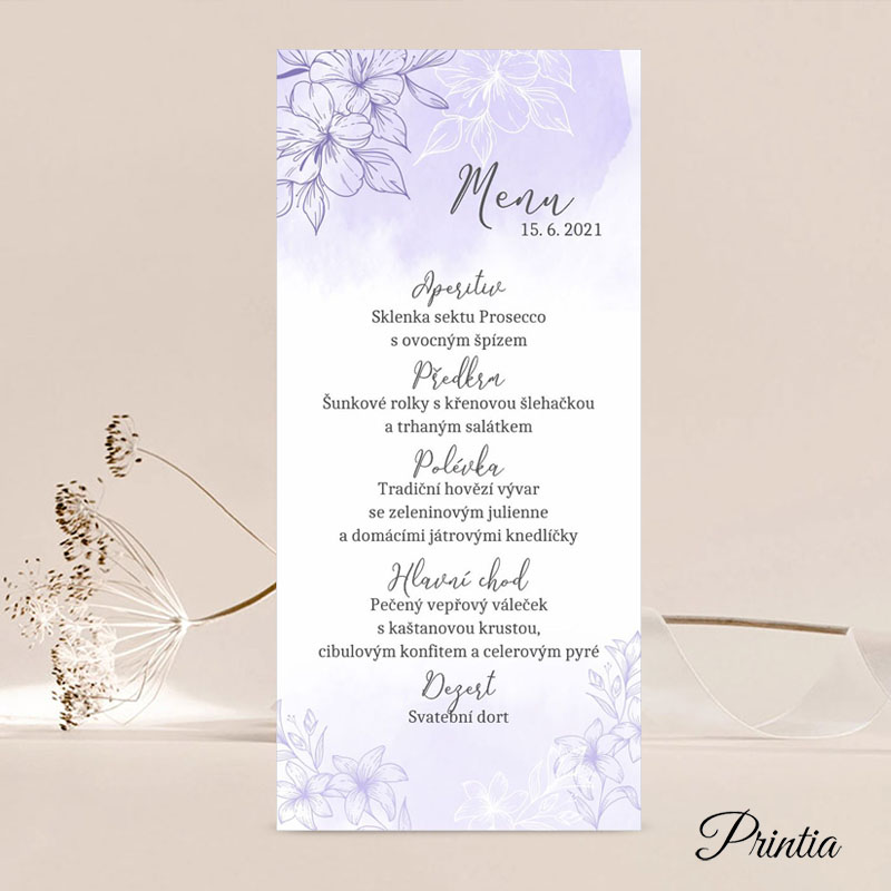 Lilac wedding menu