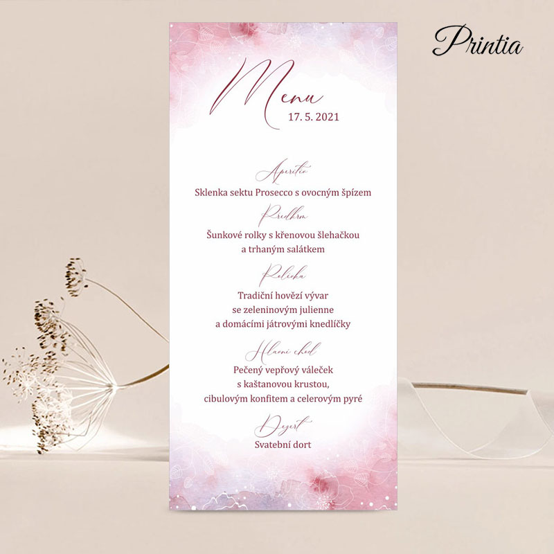Watercolor wedding menu