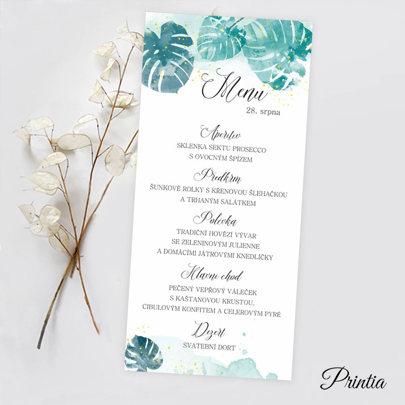 Wedding menu with leaves