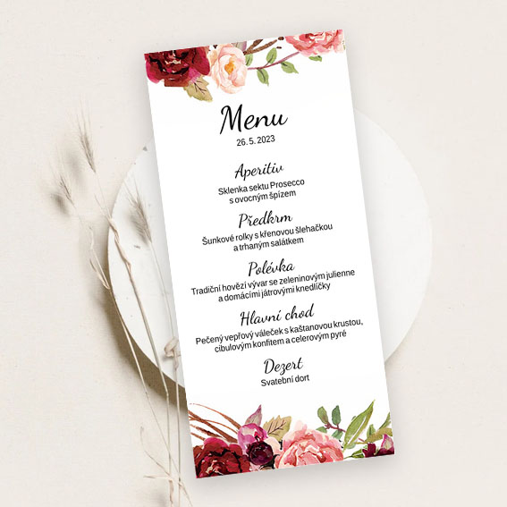 Floral wedding menu