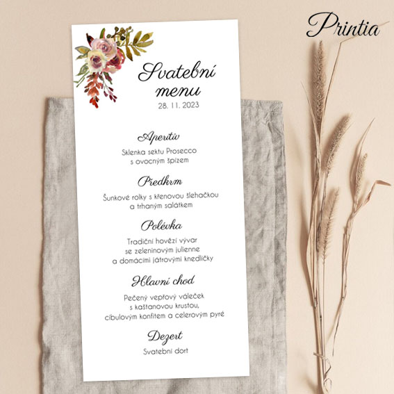 Wedding menu with autumn flowers