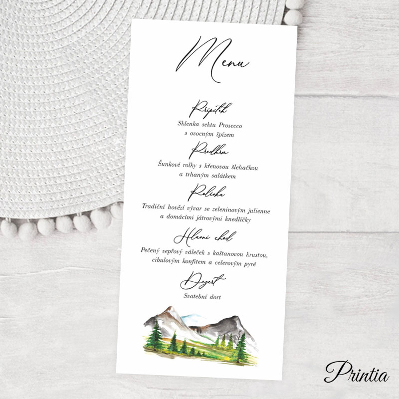 Wedding menu with mountains