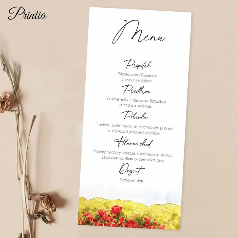 Wedding menu with poppies