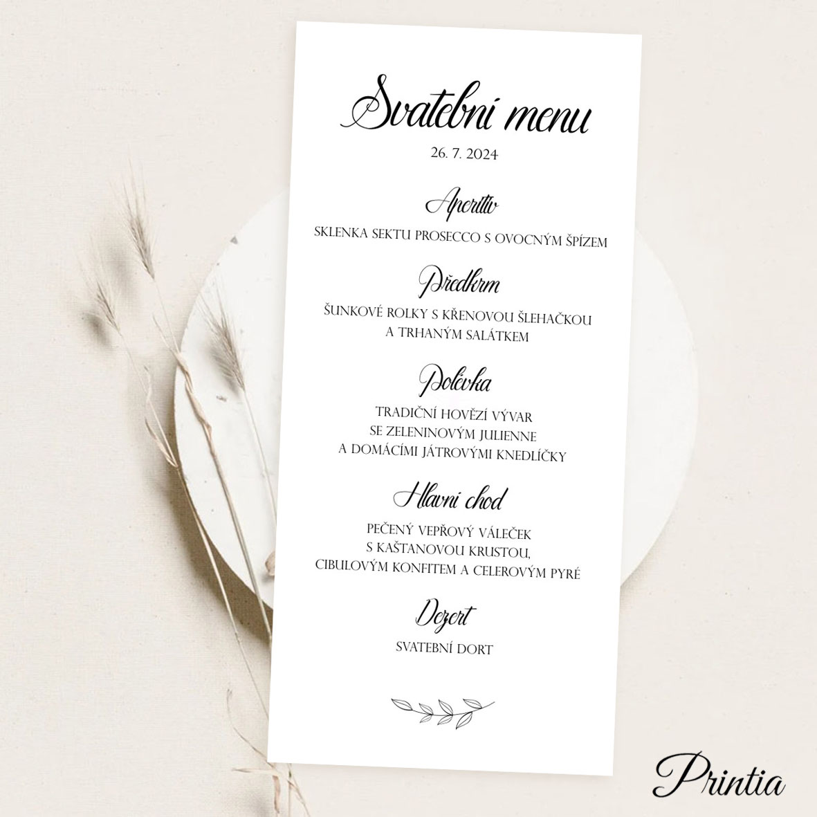 Svatební menu s větvičkou