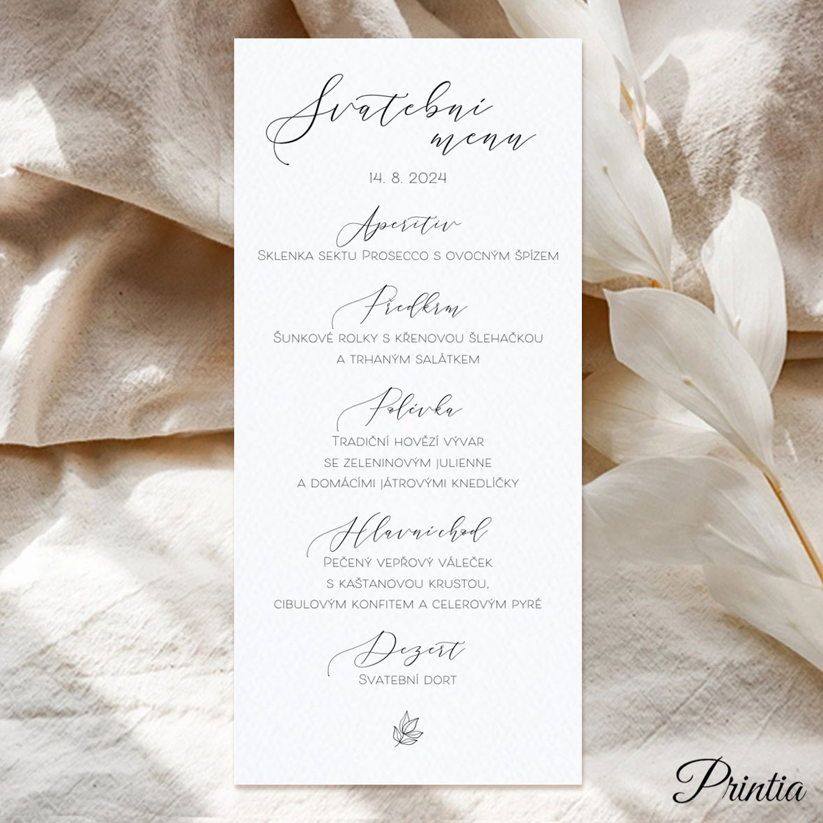 Wedding menu with a little leaf