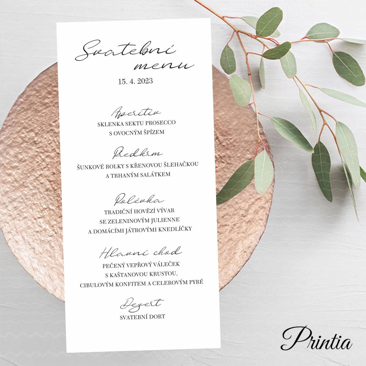 Jednoduché moderné svadobné menu 