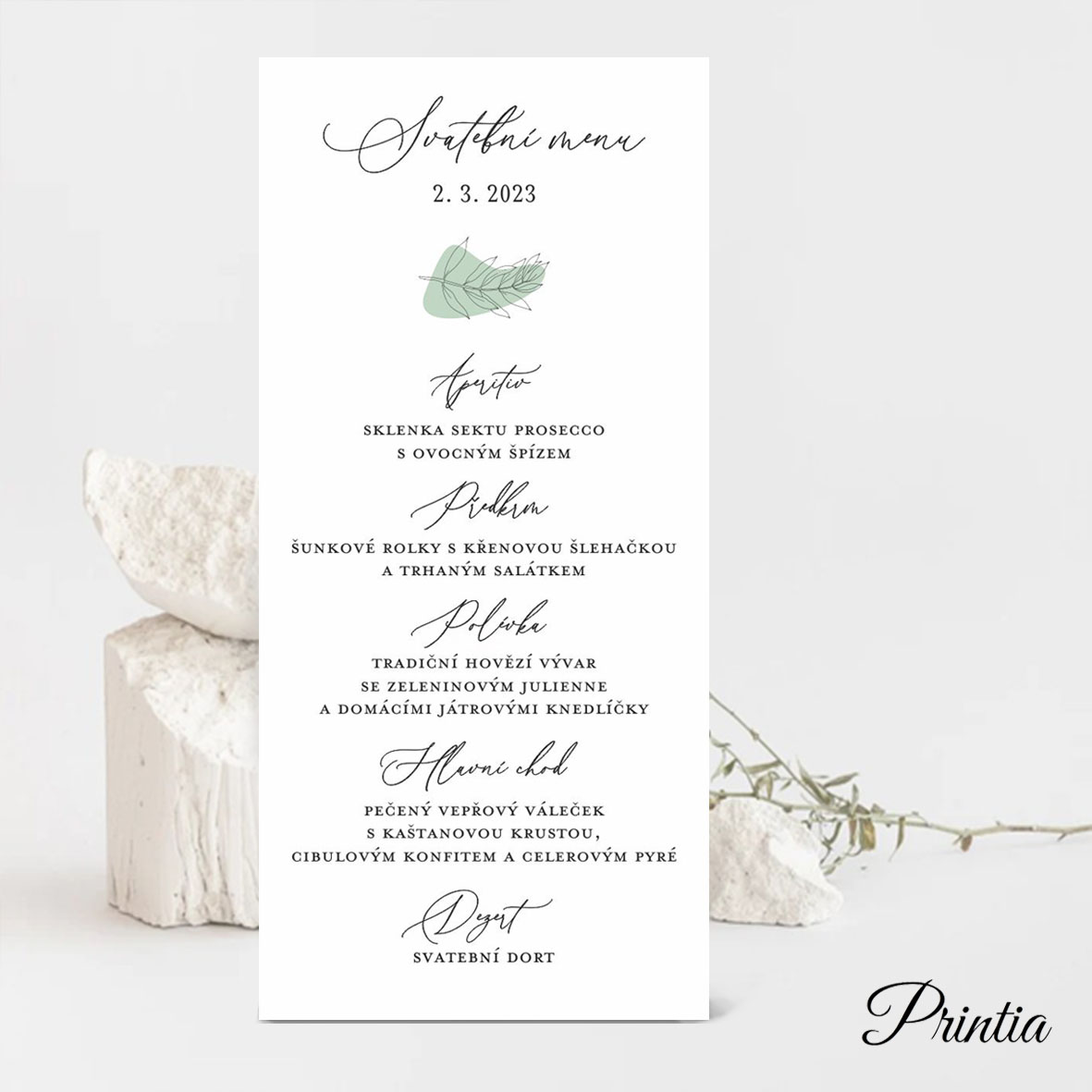 Simple modern wedding menu