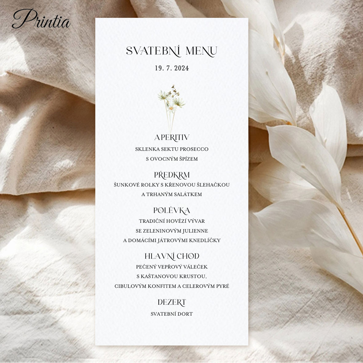 Wedding menu with delicate flowers 