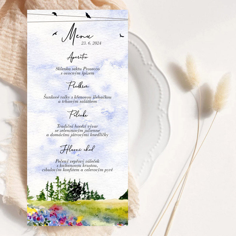 Wedding menu with meadow