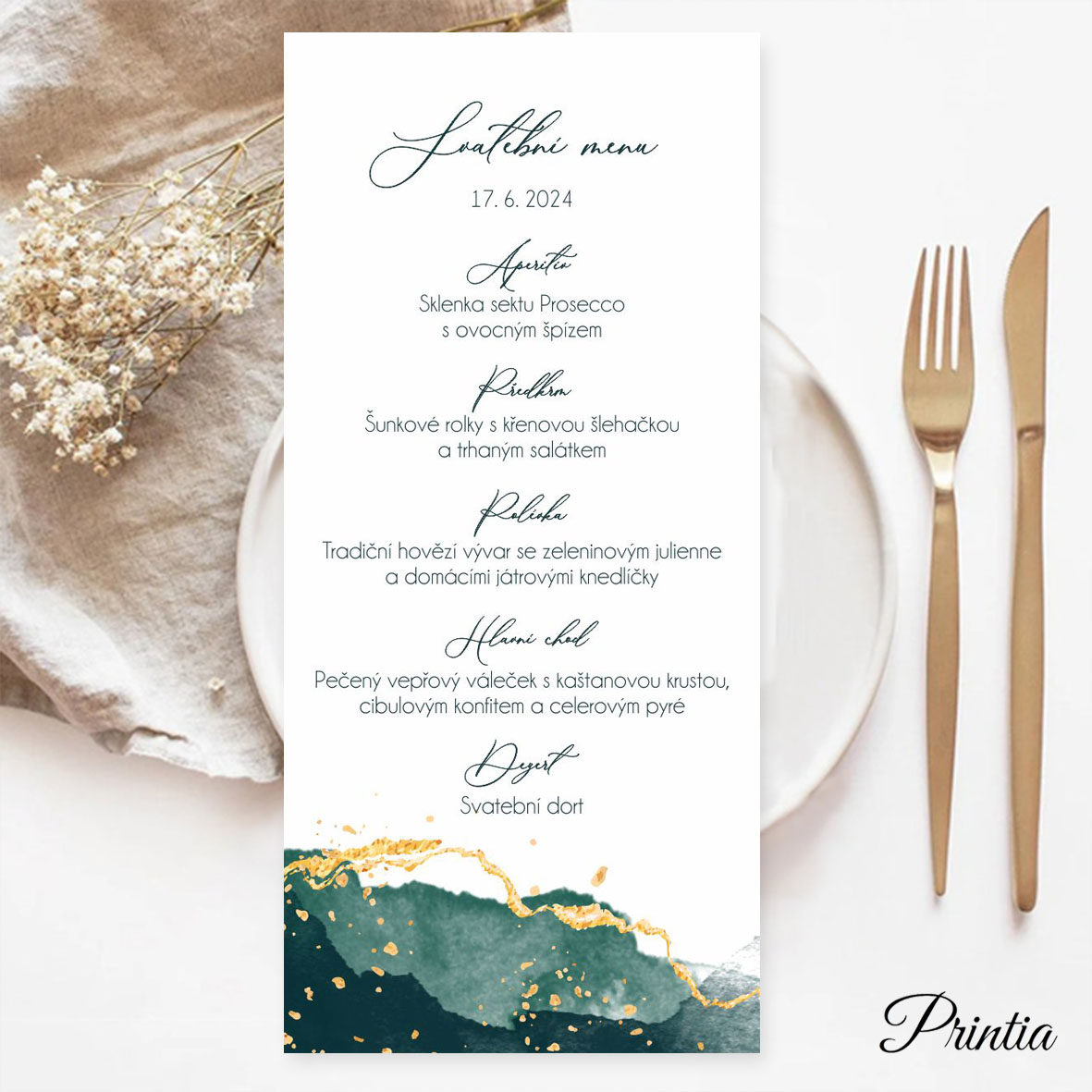 Emerald green wedding menu