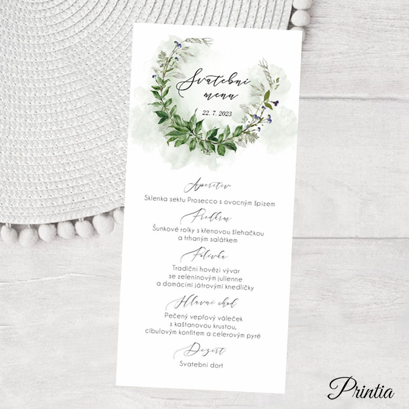 Wedding menu with floral wreath