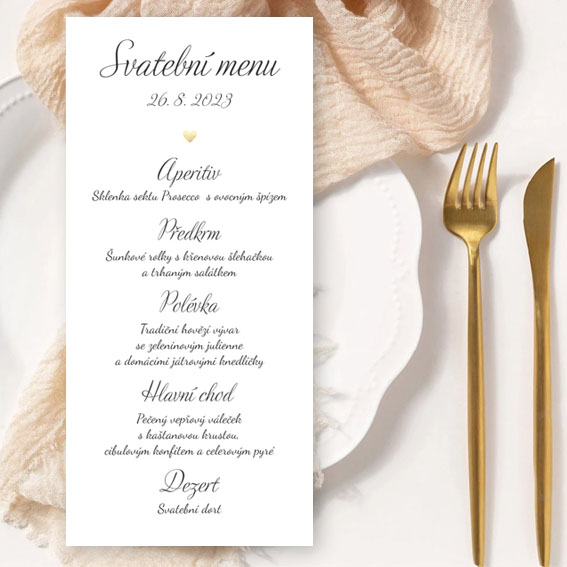 Wedding menu with golden heart