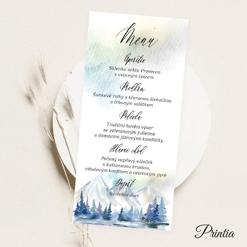 Wedding menu with mountains