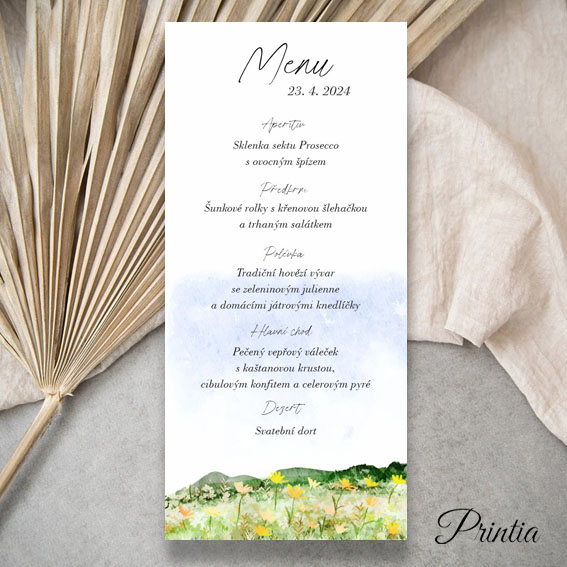 Wedding menu with a blooming meadow