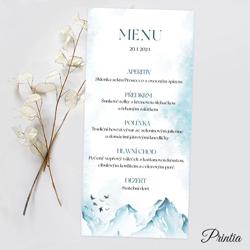 Wedding menu with a winter landscape