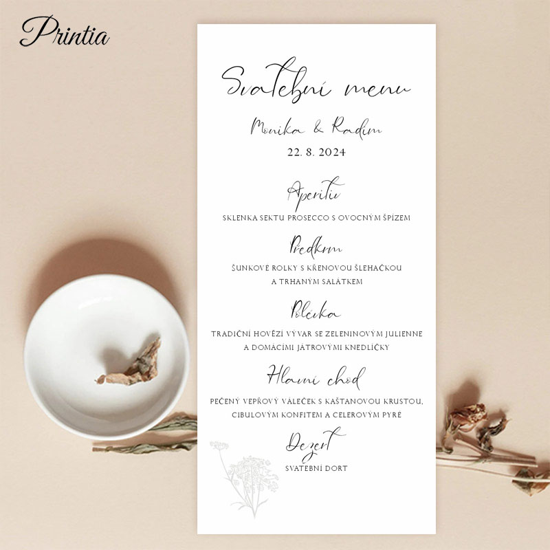 Wedding menu with flower