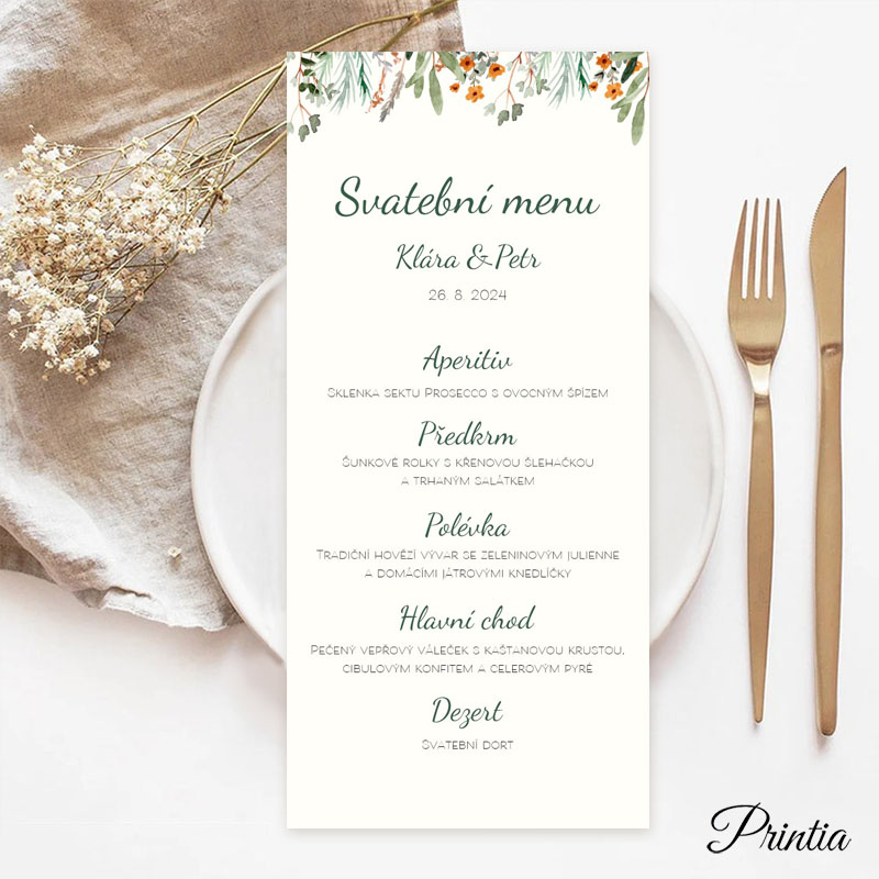 Wedding menu with meadow