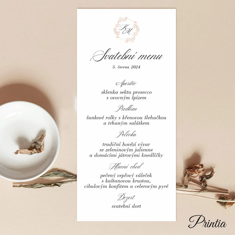 Wedding menu with initials