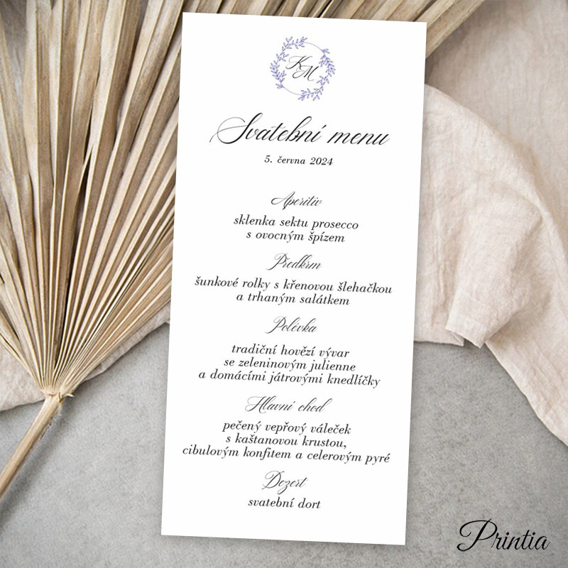 Svatební menu s iniciály