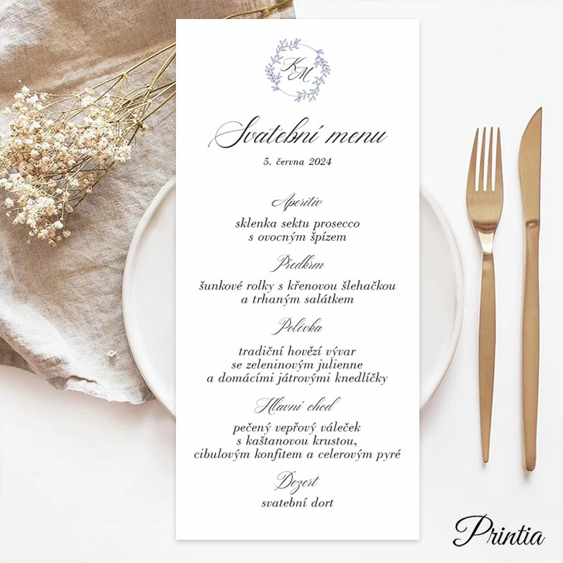 Wedding menu with initials