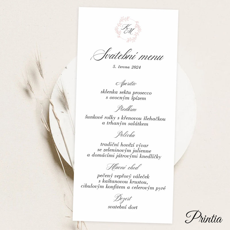 Wedding menu with initials