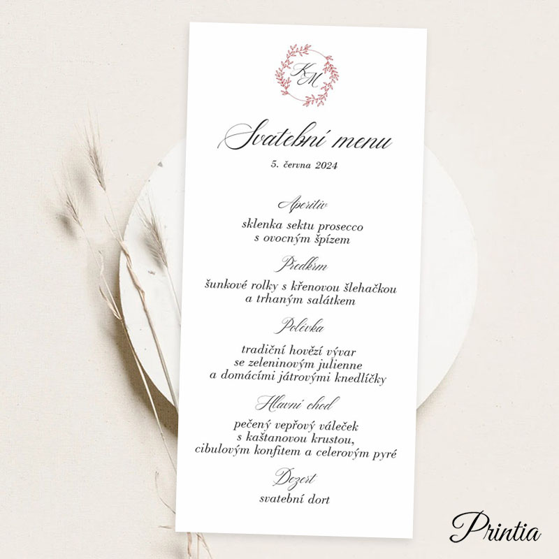 Wedding menu with initials