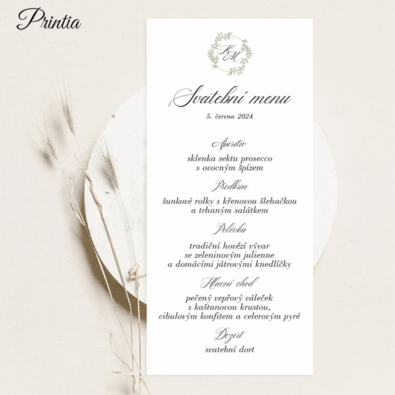 Wedding menu with initials