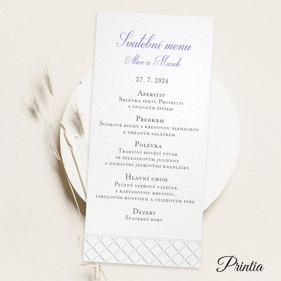 Wedding menu with debossed ornament