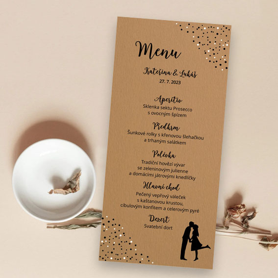 Wedding menu with embossed rainbow dots