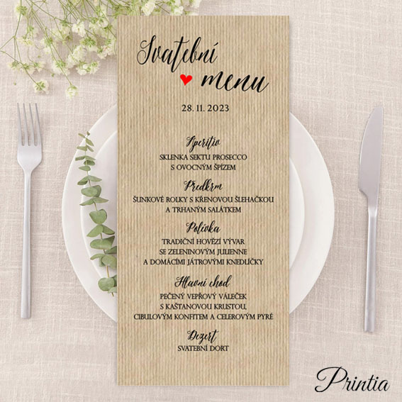 Trendy kraft wedding menu