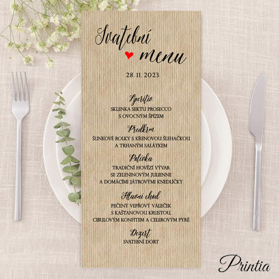 Trendy svadobné menu na svetlom kraftu