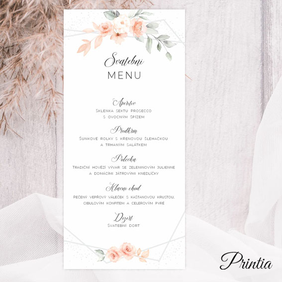 Wedding menu apricot flowers