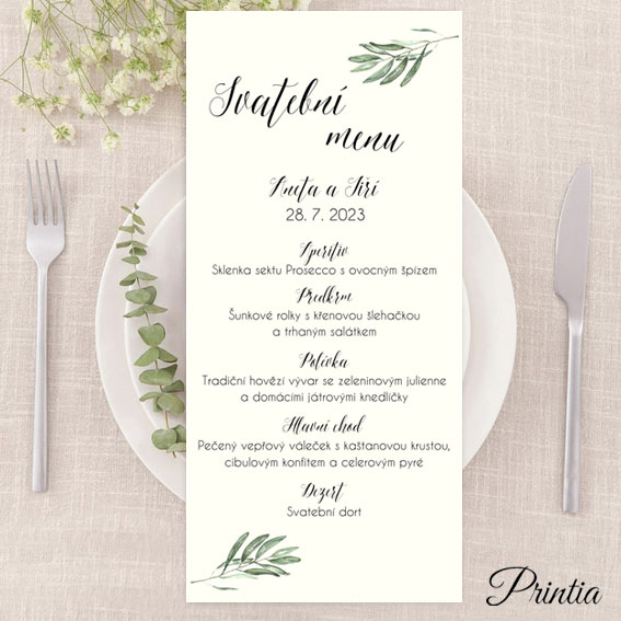 Olive tree branches wedding menu