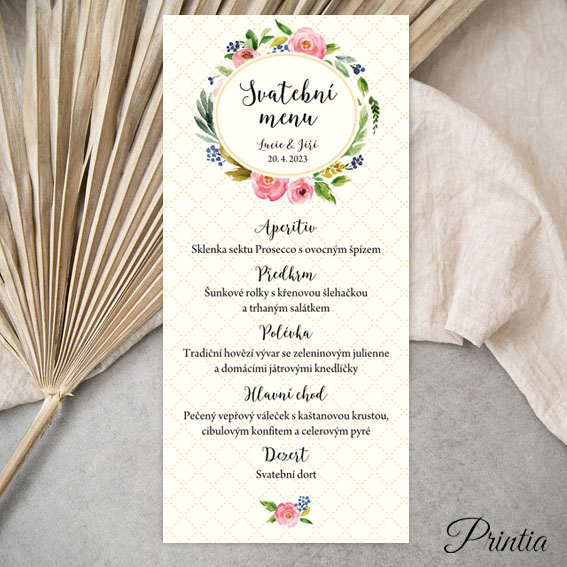 Svadobné menu s kvetinovým kruhom
