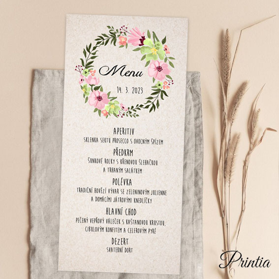 Wedding menu on natural paper
