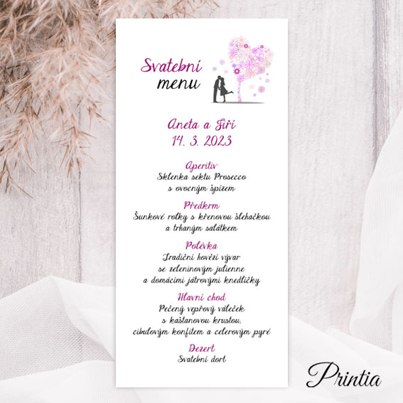 Spring wedding menu with tree