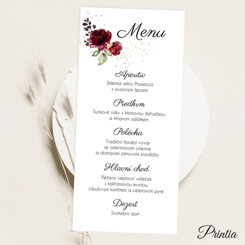 Wedding menu with flowers