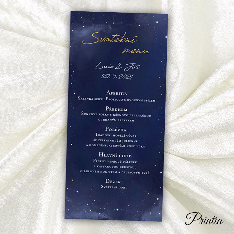 Wedding menu with starry sky