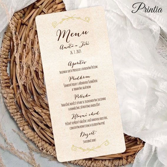 Wedding menu on natural paper