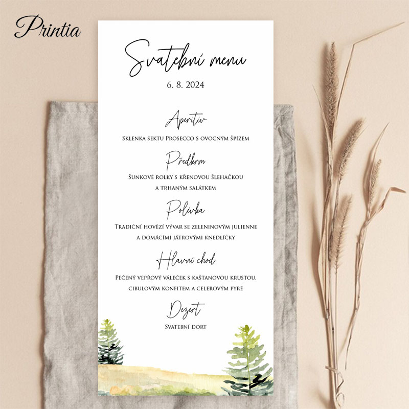 Wedding menu with a forest theme