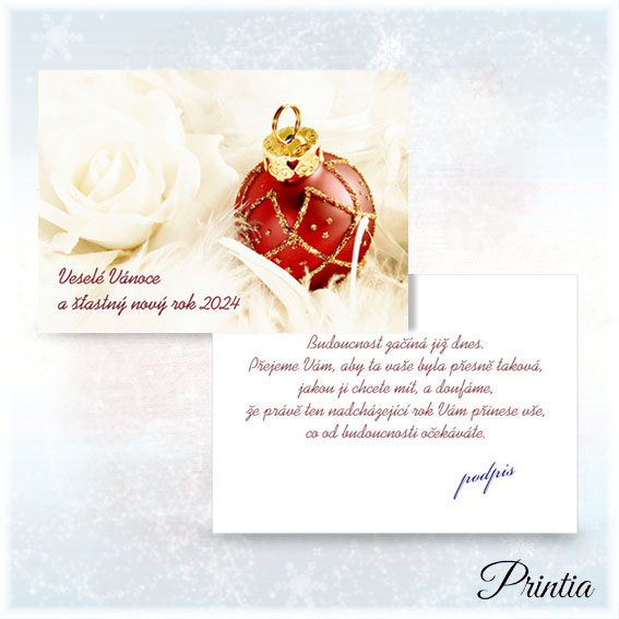 Double-sided New Year's card with a red Christmas ball