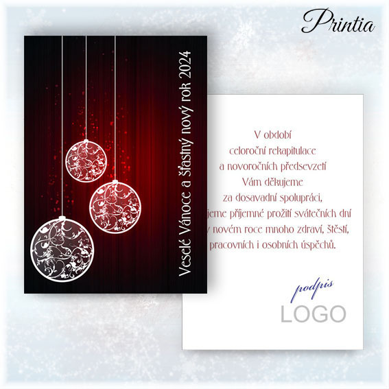 Double-sided New Year's card with white Christmas decorations 