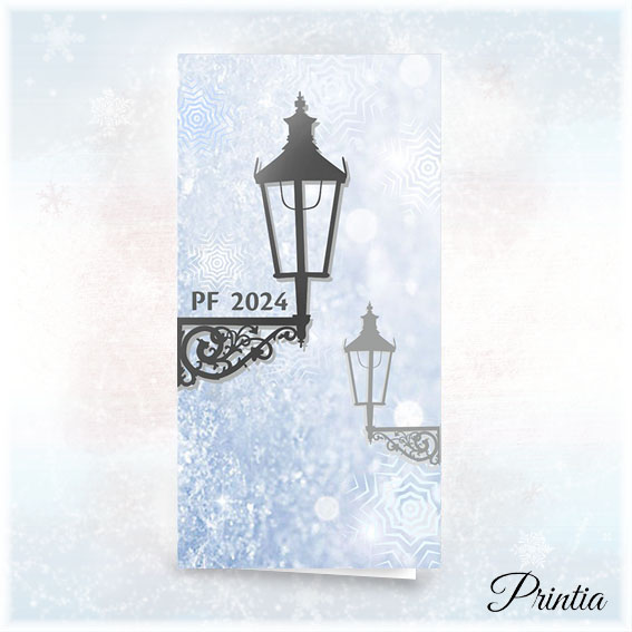 New Year's card with street lamps on a blue background 
