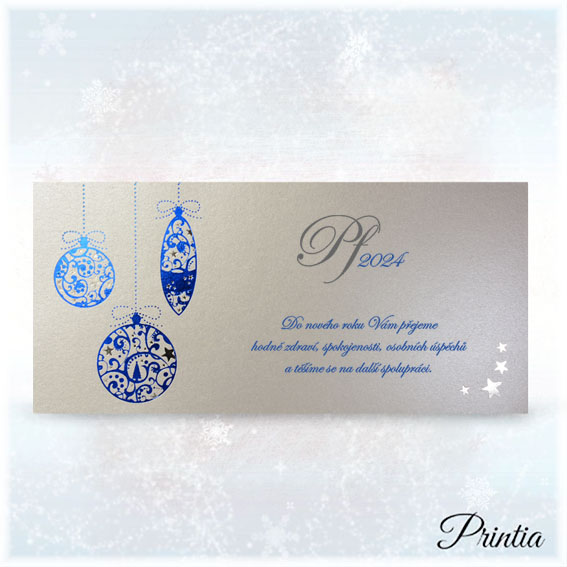 New Year's card on pearly paper with blue debossing 