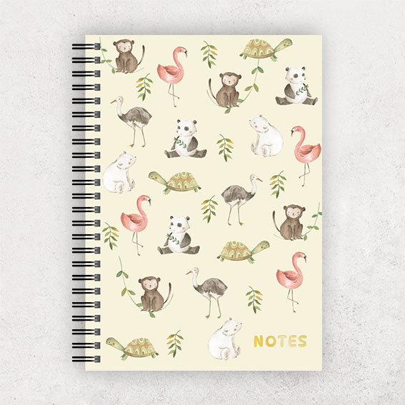 Spiral notebook with animals