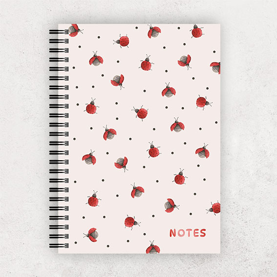 Spiral notebook with ladybugs