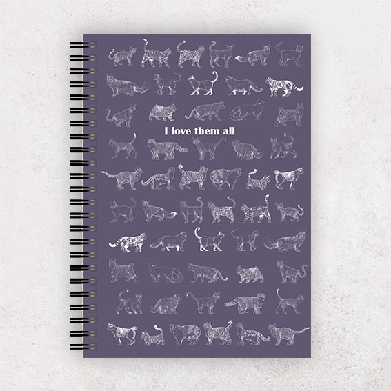 Spiral notebook with cats illustrations