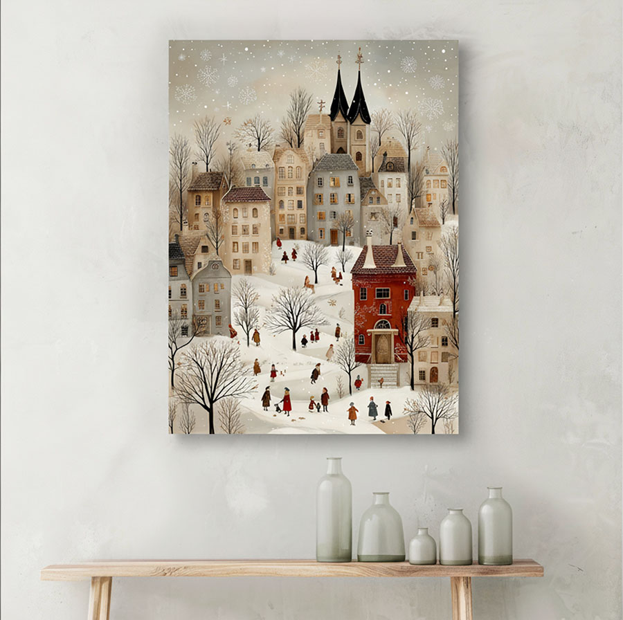 Zimní městská krajina - Dekorativní obraz se zimní atmosférou