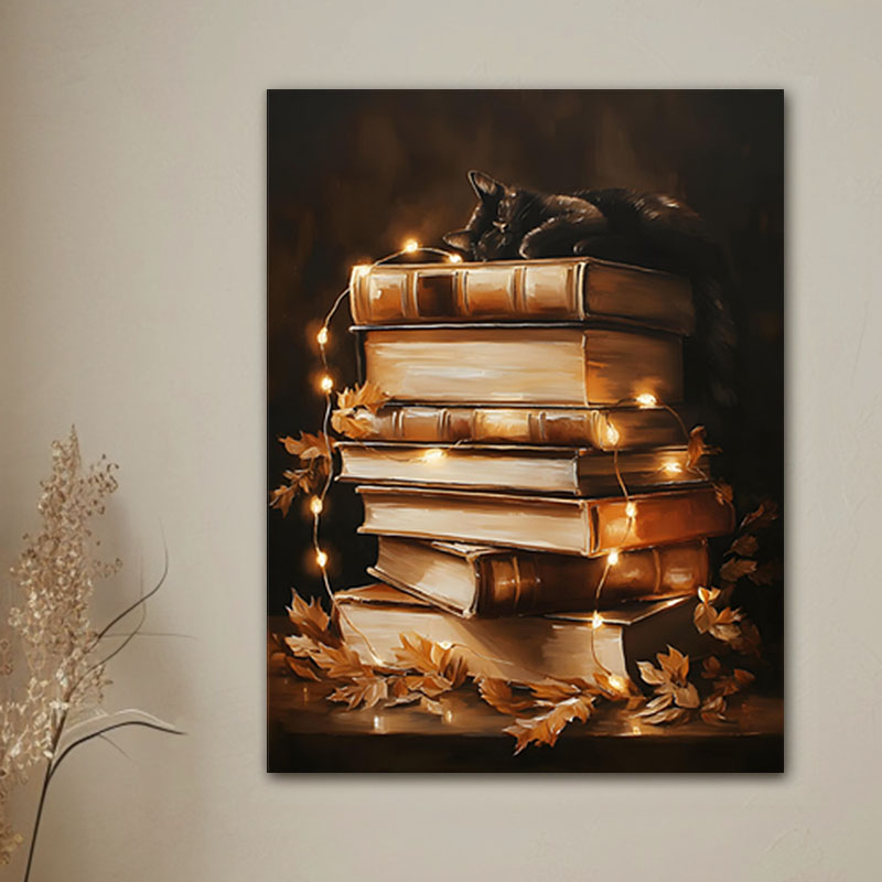 Obraz na zeď Kočka spící na knihách